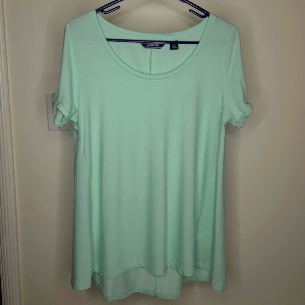Lands' End Womens Aqua Green Short Sleeve Top Size M 10-12